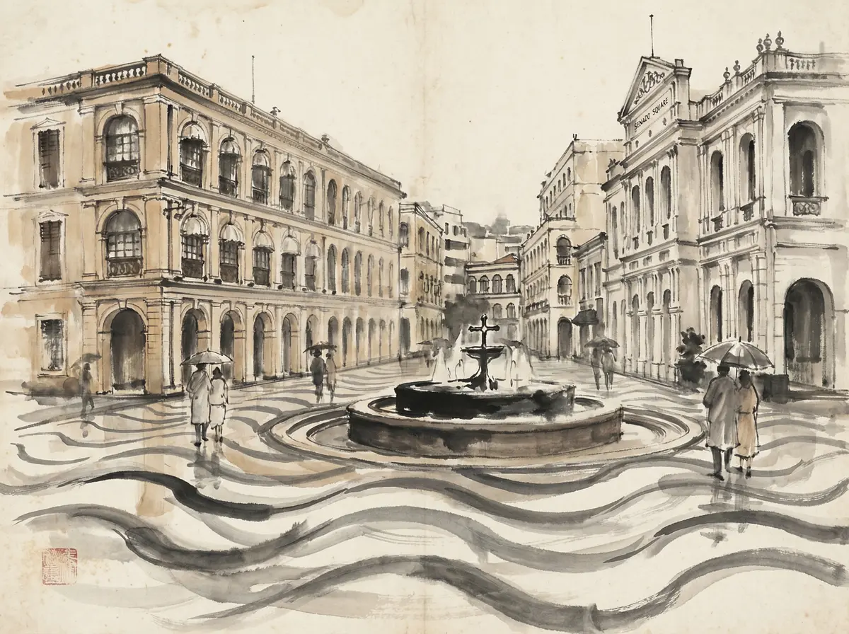 新葡京推荐澳门议事亭前地水墨画风格